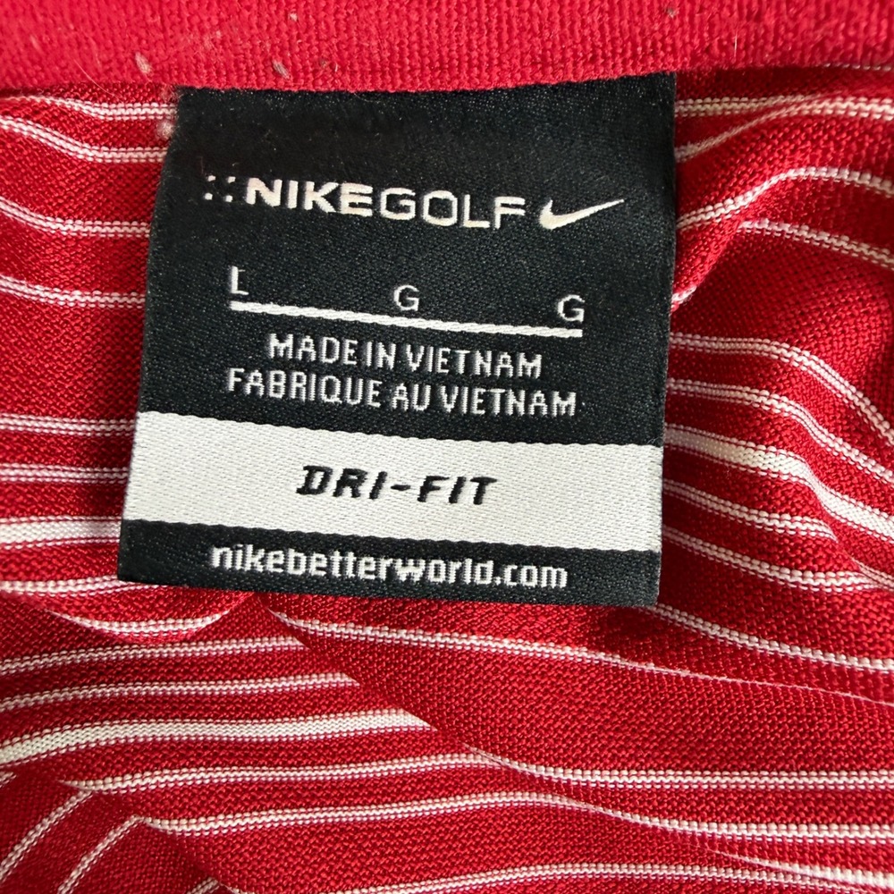 Nike Golf Dri-Fit Red White Stripe Polo Shirt Men's Large Golf Shirt - Picture 3 of 9